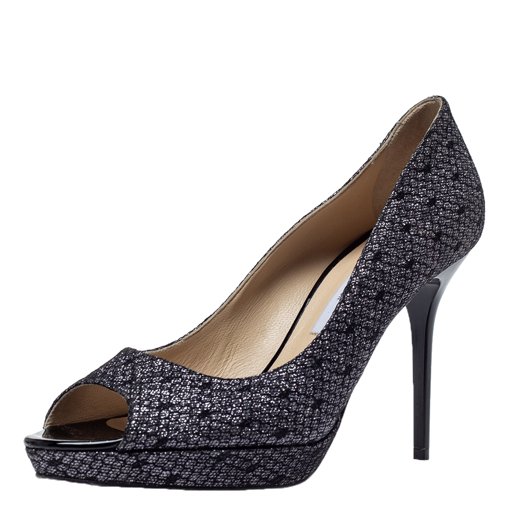 Jimmy Choo Black Lace Glitter Luna Peep Toe Platform Pumps Size 40 Jimmy Choo Black Lace Glitter Luna Peep Toe Platform Pumps Size 40