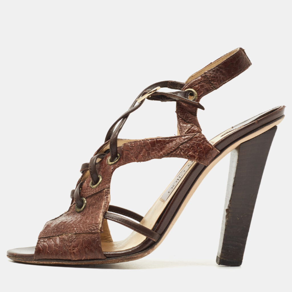 Jimmy Choo Brown Python Embossed Leather Sandals Size 38.5 Jimmy Choo Brown Python Embossed Leather Sandals Size 38.5