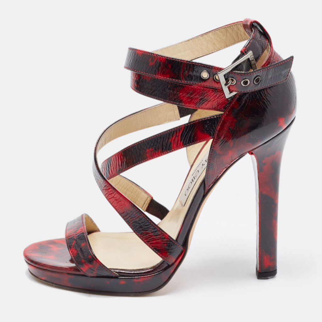 Jimmy Choo Red/Black Leather Criss Cross Ankle Strap Sandals Size 37.5 Jimmy Choo Red/Black Leather Criss Cross Ankle Strap Sandals Size 37.5