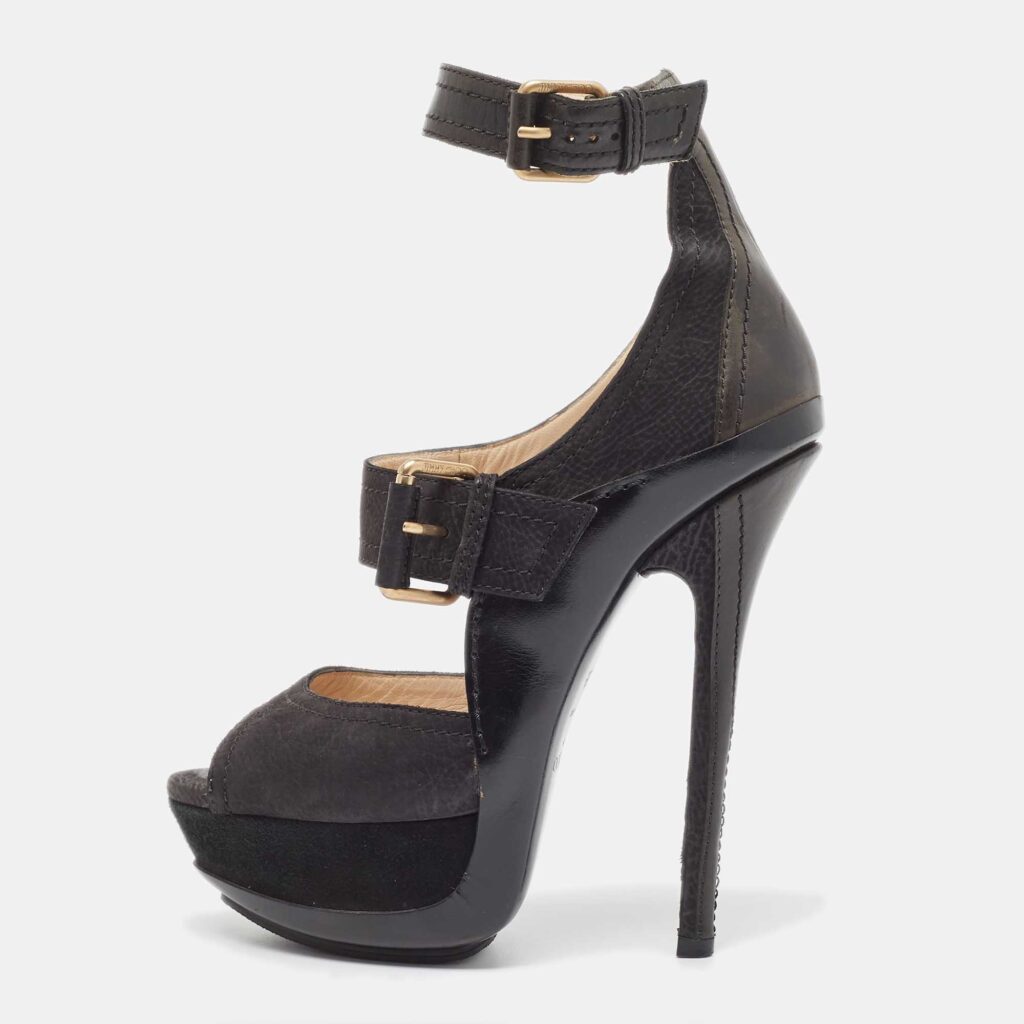 Jimmy Choo Black Nubuck Leather Ankle Strap Sandals Size 36.5 Jimmy Choo Black Nubuck Leather Ankle Strap Sandals Size 36.5