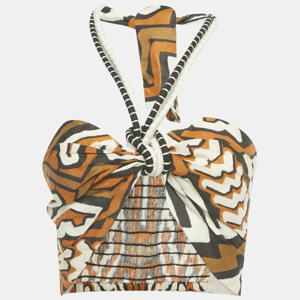 Johanna Ortiz Brown Printed Linen Bralette Top M