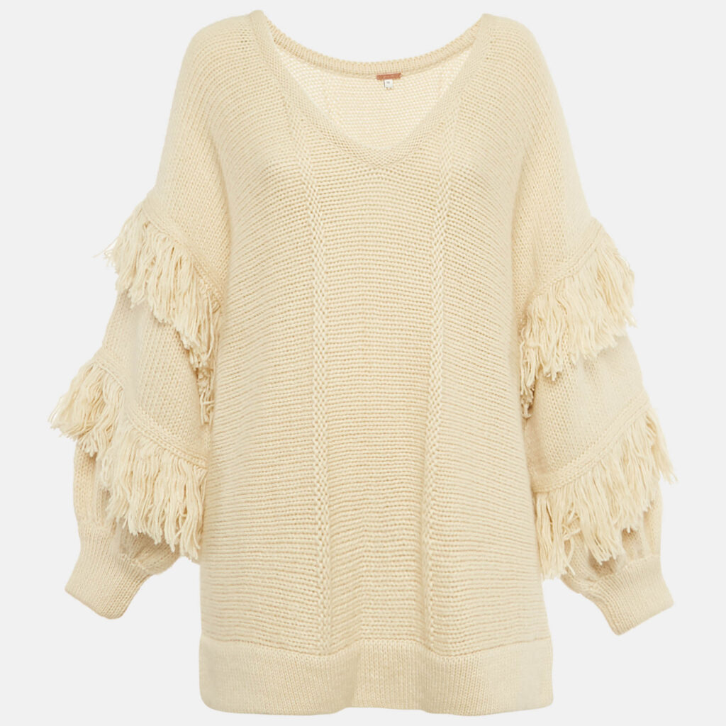 Johanna Ortiz Cream Wool Blend Knit The Message Sweater M