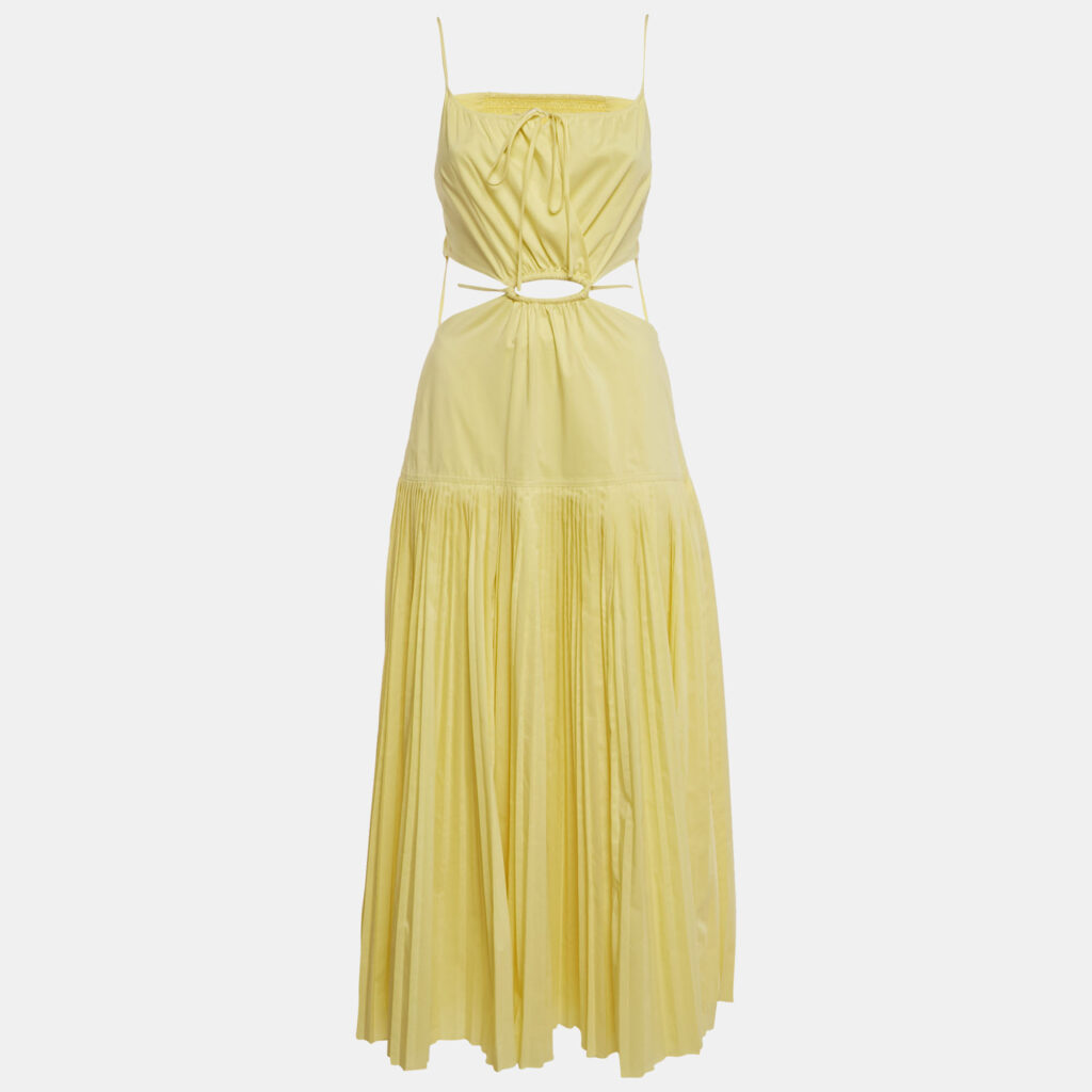 Jonathan Simkhai Yellow Cotton Blend Pleated Cut-Out Maxi Dress S Jonathan Simkhai Yellow Cotton Blend Pleated Cut-Out Maxi Dress S
