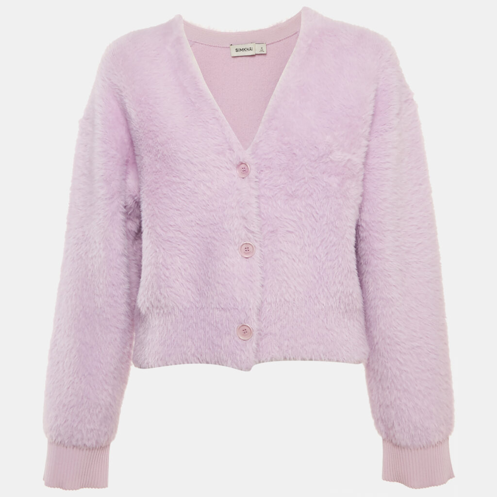 Jonathan Simkhai Lavender Faux Fur Buttoned Cardigan M Jonathan Simkhai Lavender Faux Fur Buttoned Cardigan M