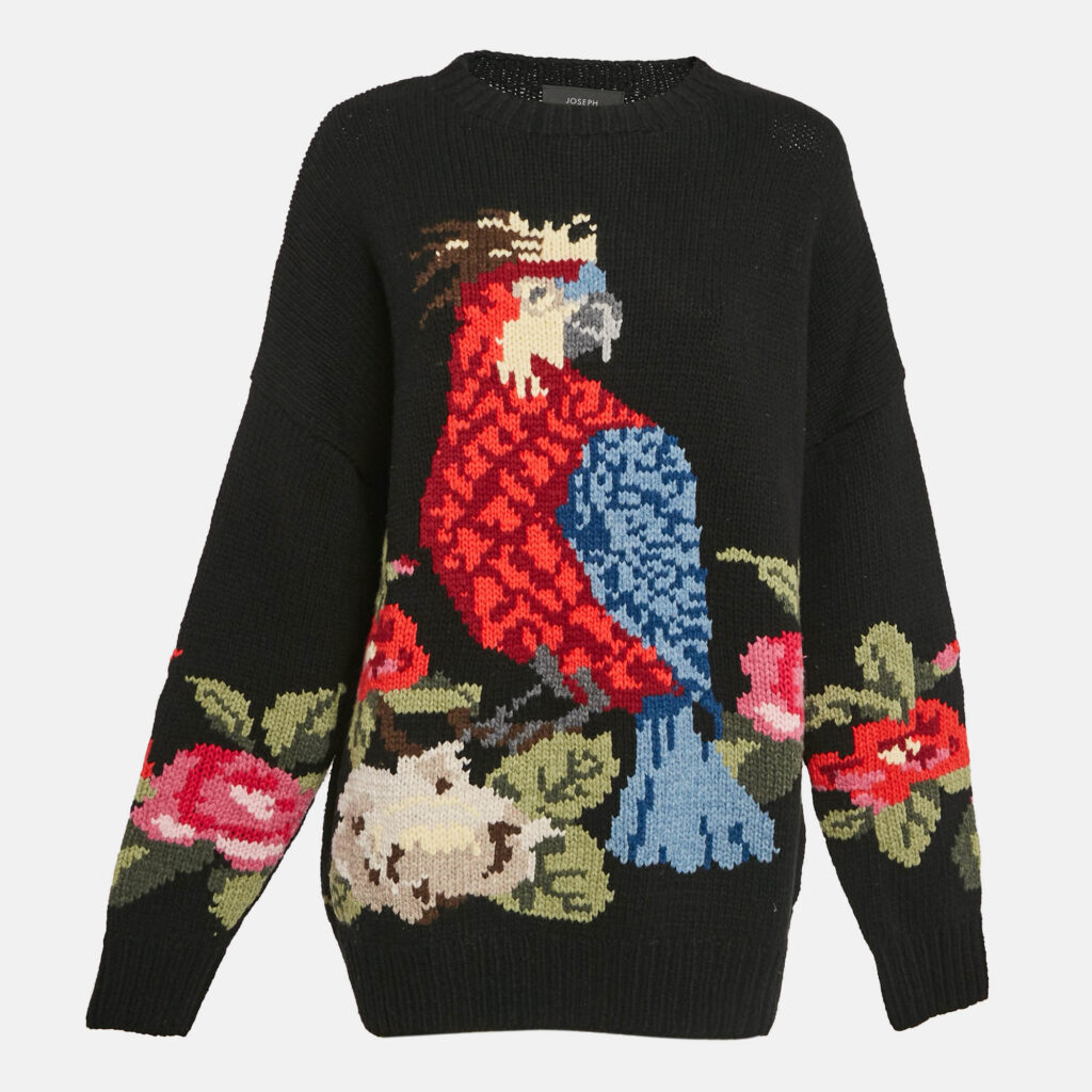 Joseph Black Parrot Sweet Flower Handknit Sweater S Joseph Black Parrot Sweet Flower Handknit Sweater S