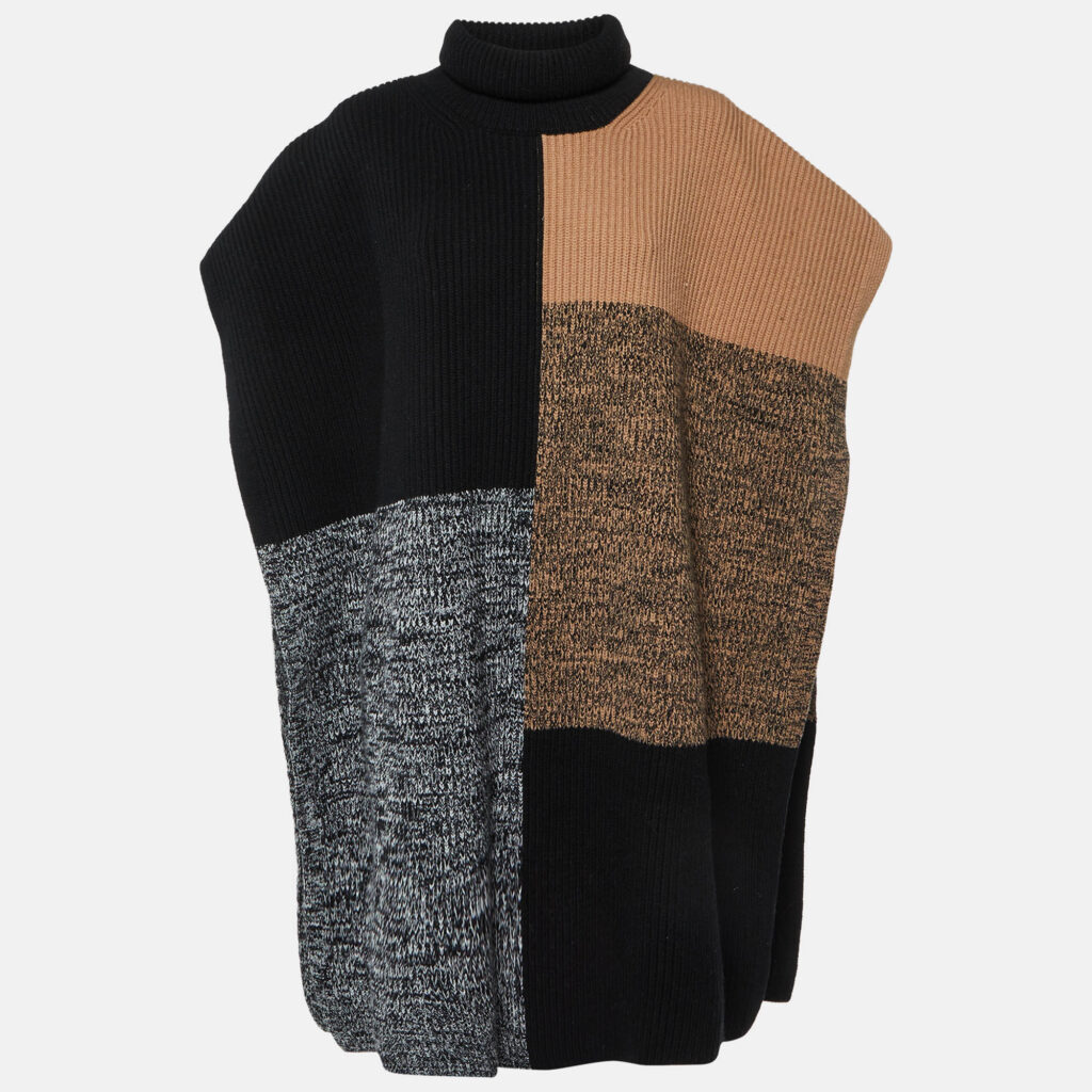 Joseph Brown Merino Wool Knit Collage Poncho One Size