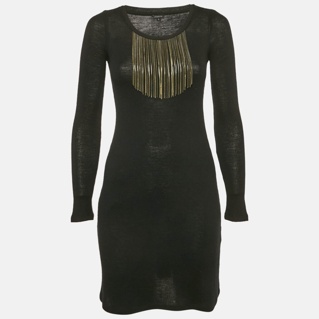 luxury-women-joseph-used-clothes-p1169386-001-1.jpg Joseph Black Wool Knit Neck Detail Mini Dress S