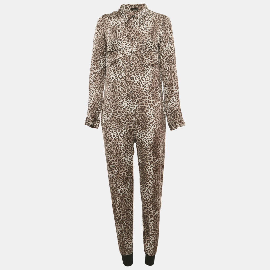luxury-women-joseph-used-clothes-p1177687-001.jpg Joseph Grey Animal Print Silk Button Front Jumpsuit M