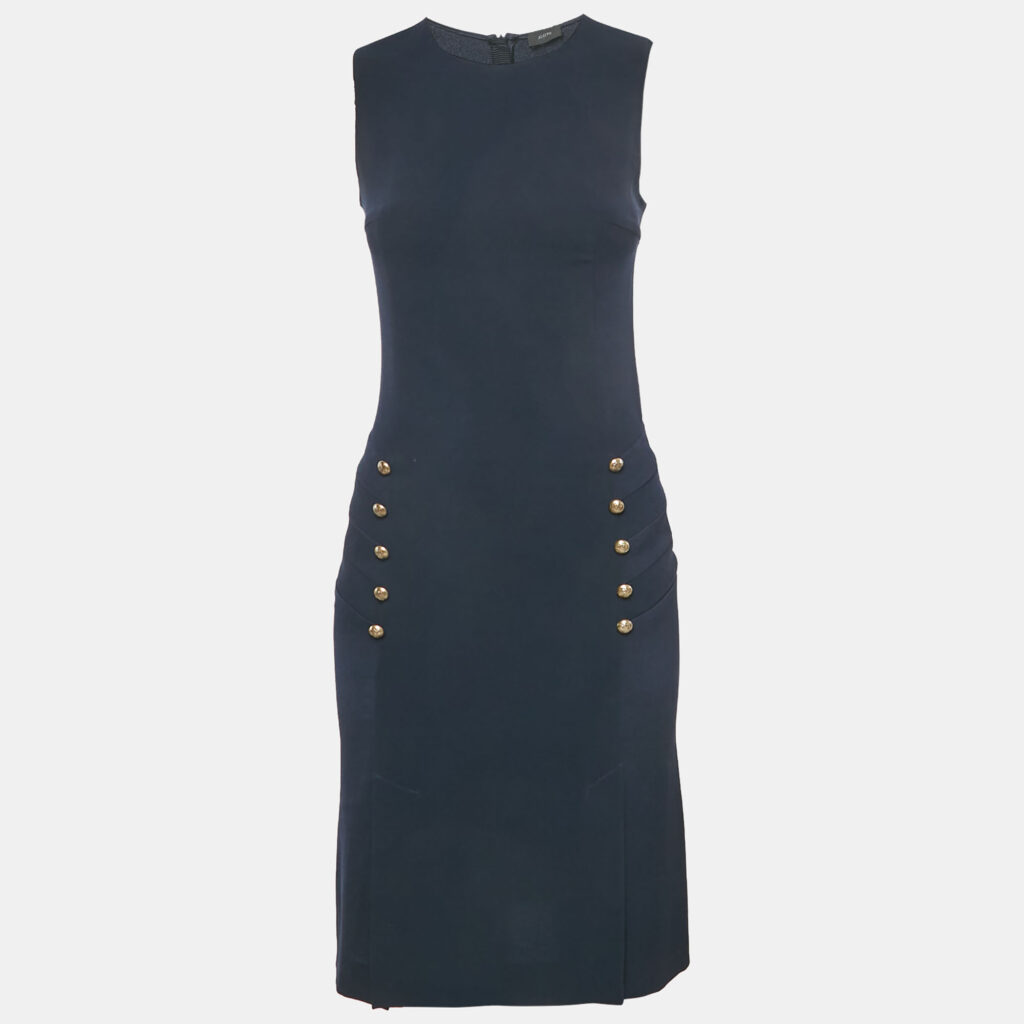 Joseph Navy Blue Stretch Crepe Button Detail Sleeveless Short Dress S