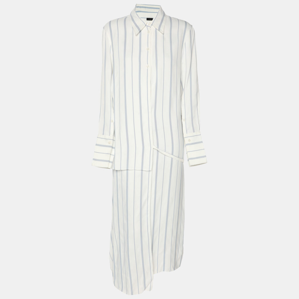 Joseph White/Blue Striped Viscose Midi Dress S Joseph White/Blue Striped Viscose Midi Dress S
