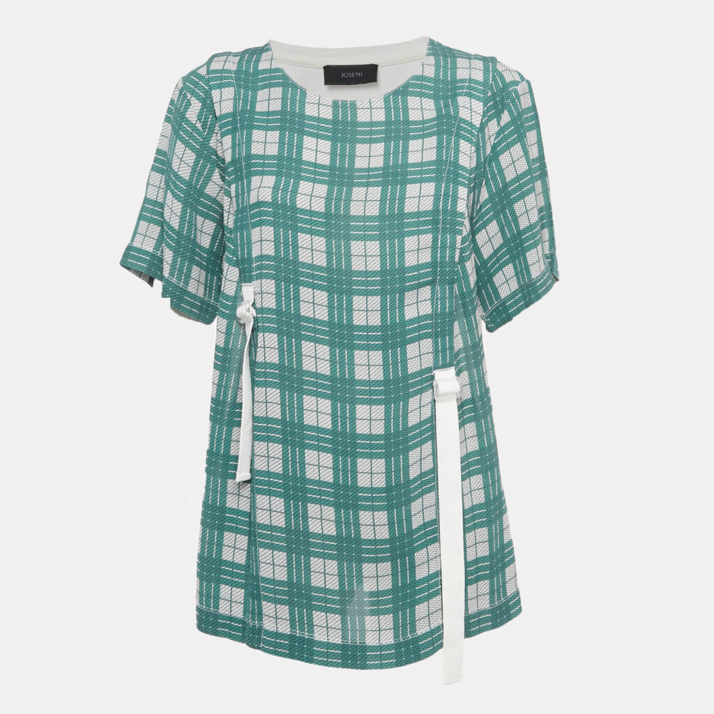 Joseph Green /White Checkered Cotton & Crepe Belt Detail T-Shirt L