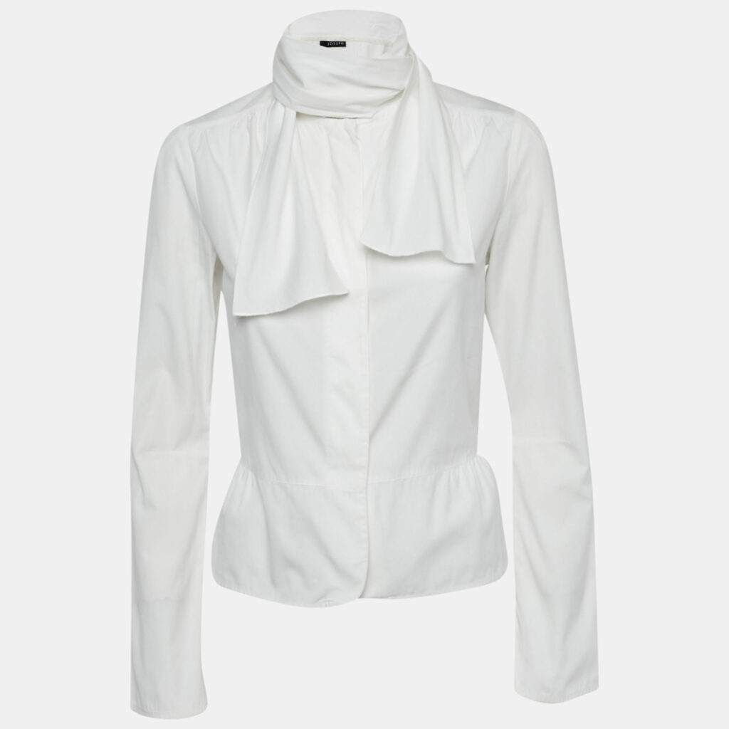 Joseph White Cotton Neck Tie Detail Shirt M Joseph White Cotton Neck Tie Detail Shirt M