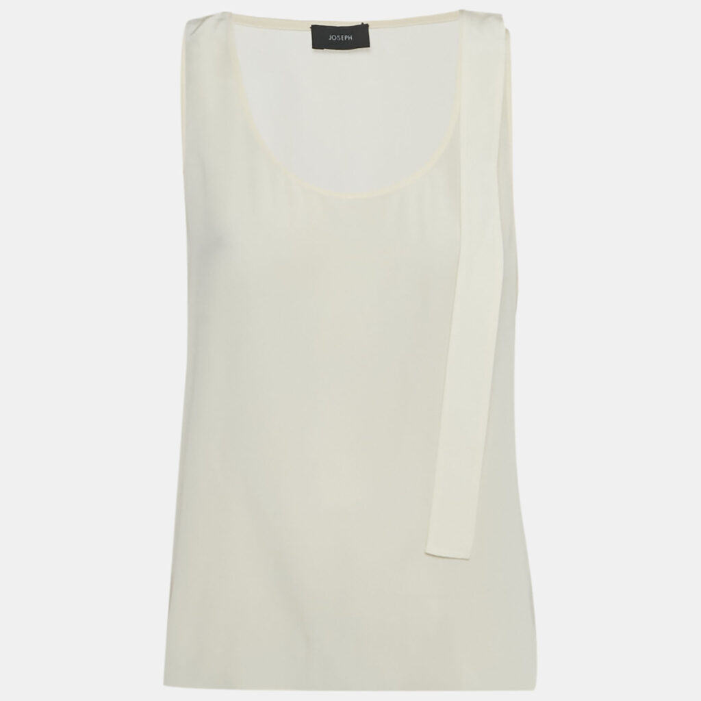 Joseph Beige Silk Tie Detail Sheer Sleeveless Top M Joseph Beige Silk Tie Detail Sheer Sleeveless Top M