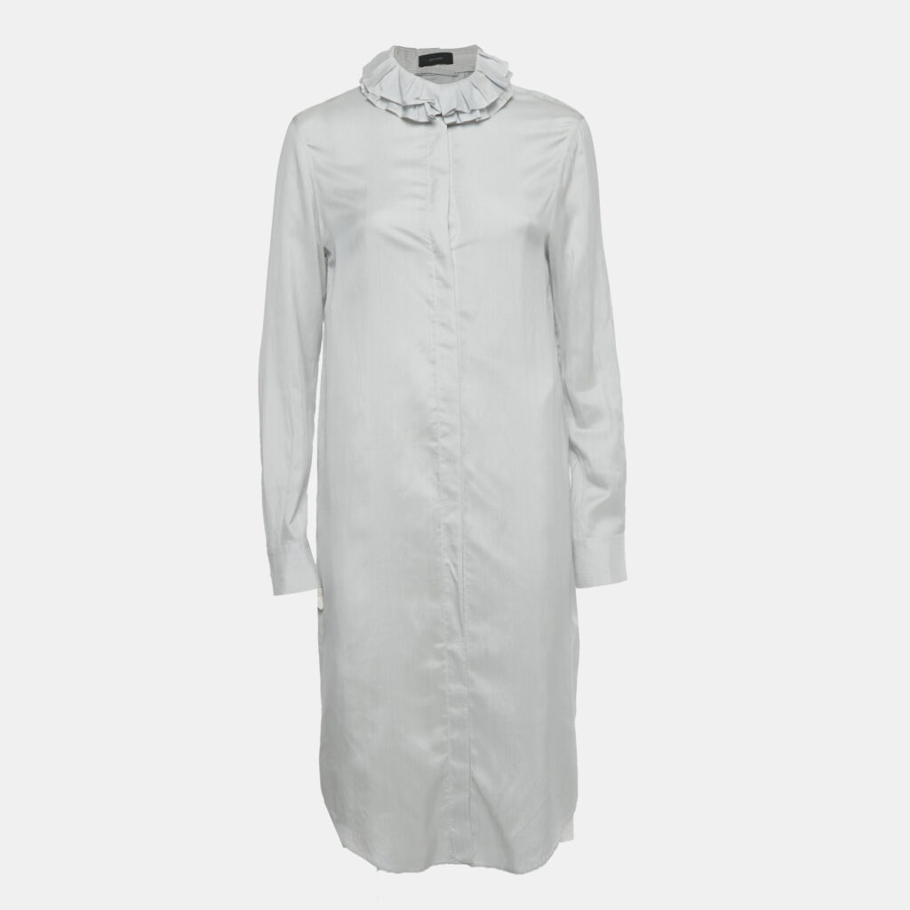 Joseph White Striped Silk Ruffle Neck Shirt Dress M Joseph White Striped Silk Ruffle Neck Shirt Dress M
