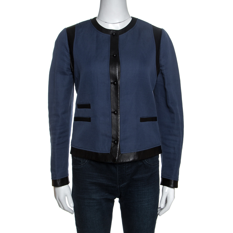 Joseph Bicolor Cotton Leather Trimmed Jacket M Joseph Bicolor Cotton Leather Trimmed Jacket M