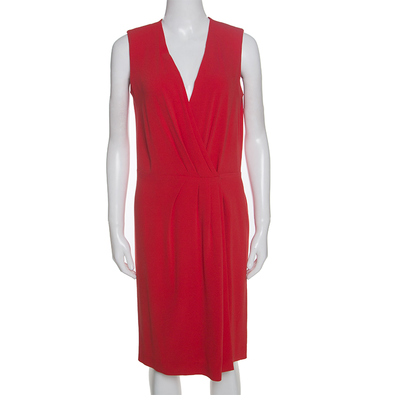 Joseph Red Crepe Pleat Detail Stellina Wrap Dress M Joseph Red Crepe Pleat Detail Stellina Wrap Dress M