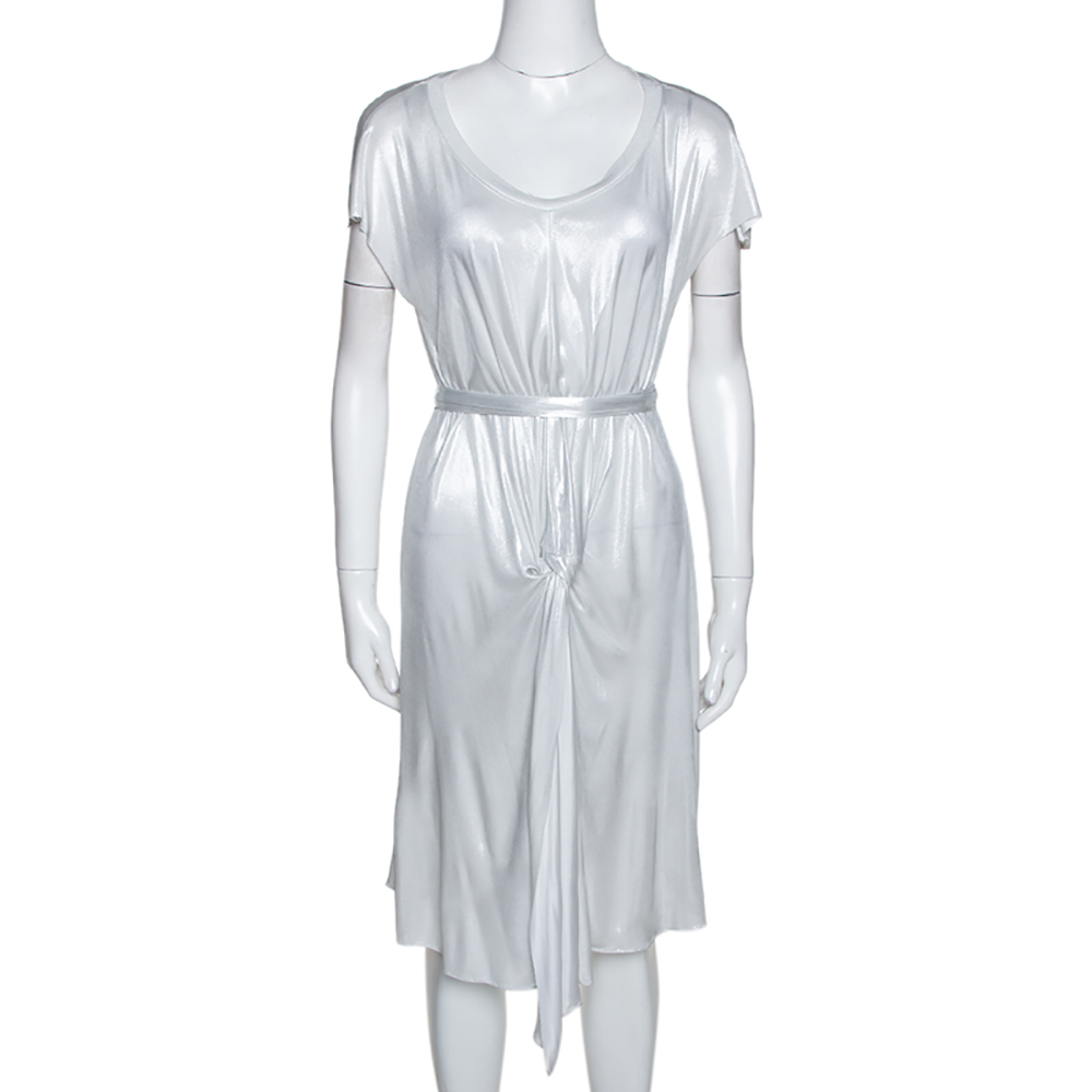 Joseph Metallic Silver Draped Front Mini Dress S Joseph Metallic Silver Draped Front Mini Dress S