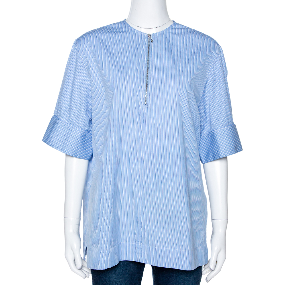 Joseph Blue Pinstripe Cotton Brair Blouse L Joseph Blue Pinstripe Cotton Brair Blouse L