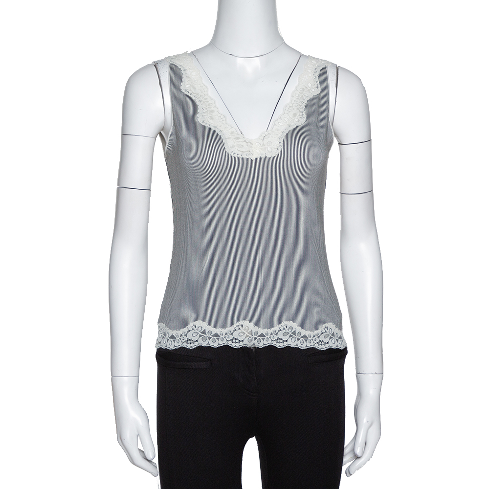 Joseph Monochrome Striped Knit Lace Trim Camisole Top XS Joseph Monochrome Striped Knit Lace Trim Camisole Top XS