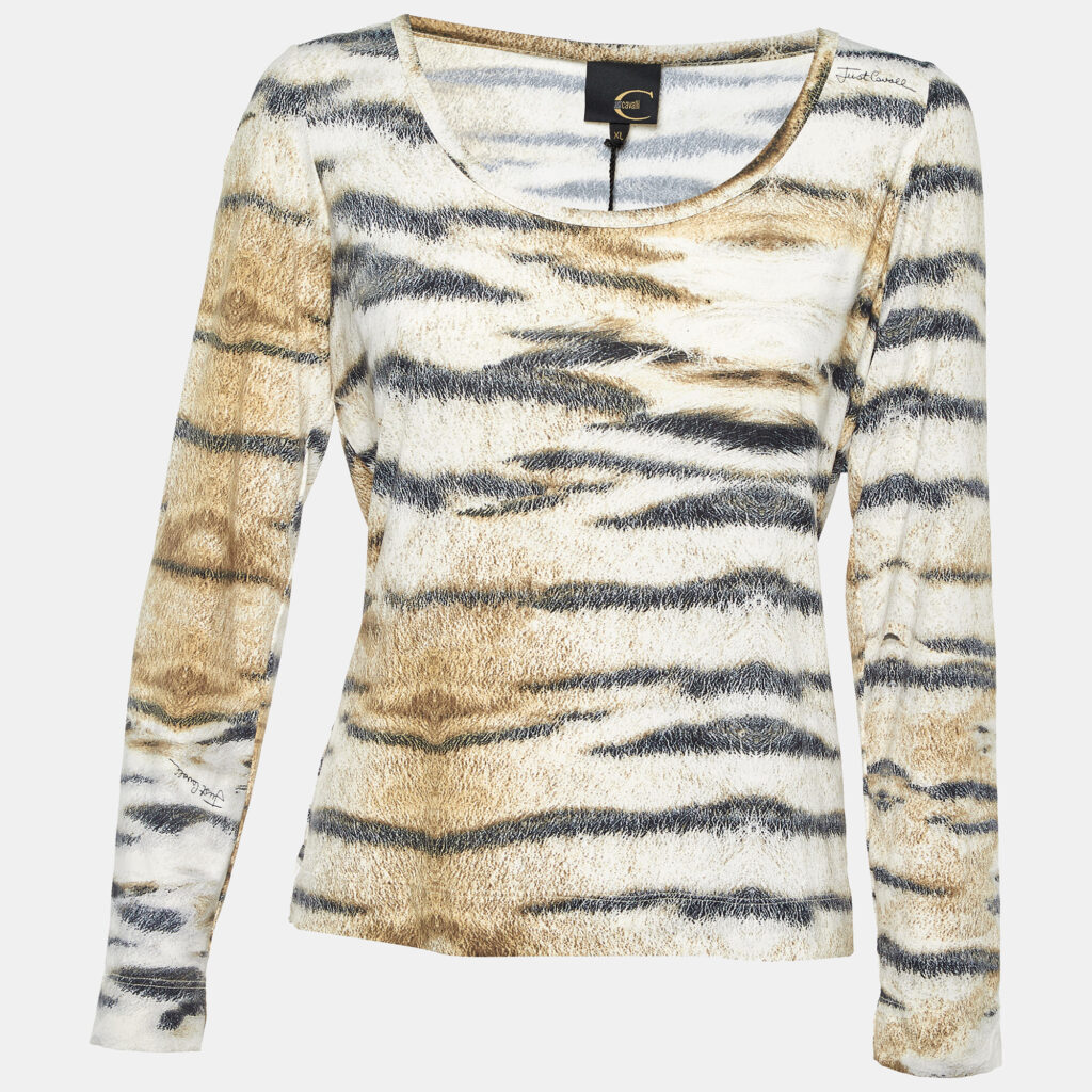 Just Cavalli Beige Printed Jersey Long Sleeve T-Shirt XL Just Cavalli Beige Printed Jersey Long Sleeve T-Shirt XL