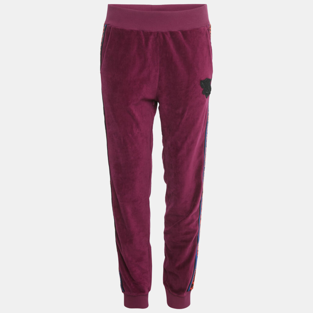 Just Cavalli Purple Leopard Side Stripe Velvet Joggers M Just Cavalli Purple Leopard Side Stripe Velvet Joggers M