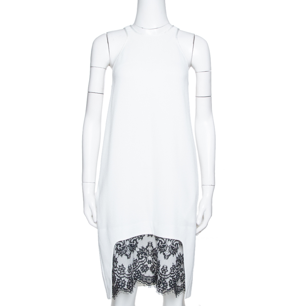 Just Cavalli White Crepe Lace Trim Sleeveless Shift Dress M Just Cavalli White Crepe Lace Trim Sleeveless Shift Dress M