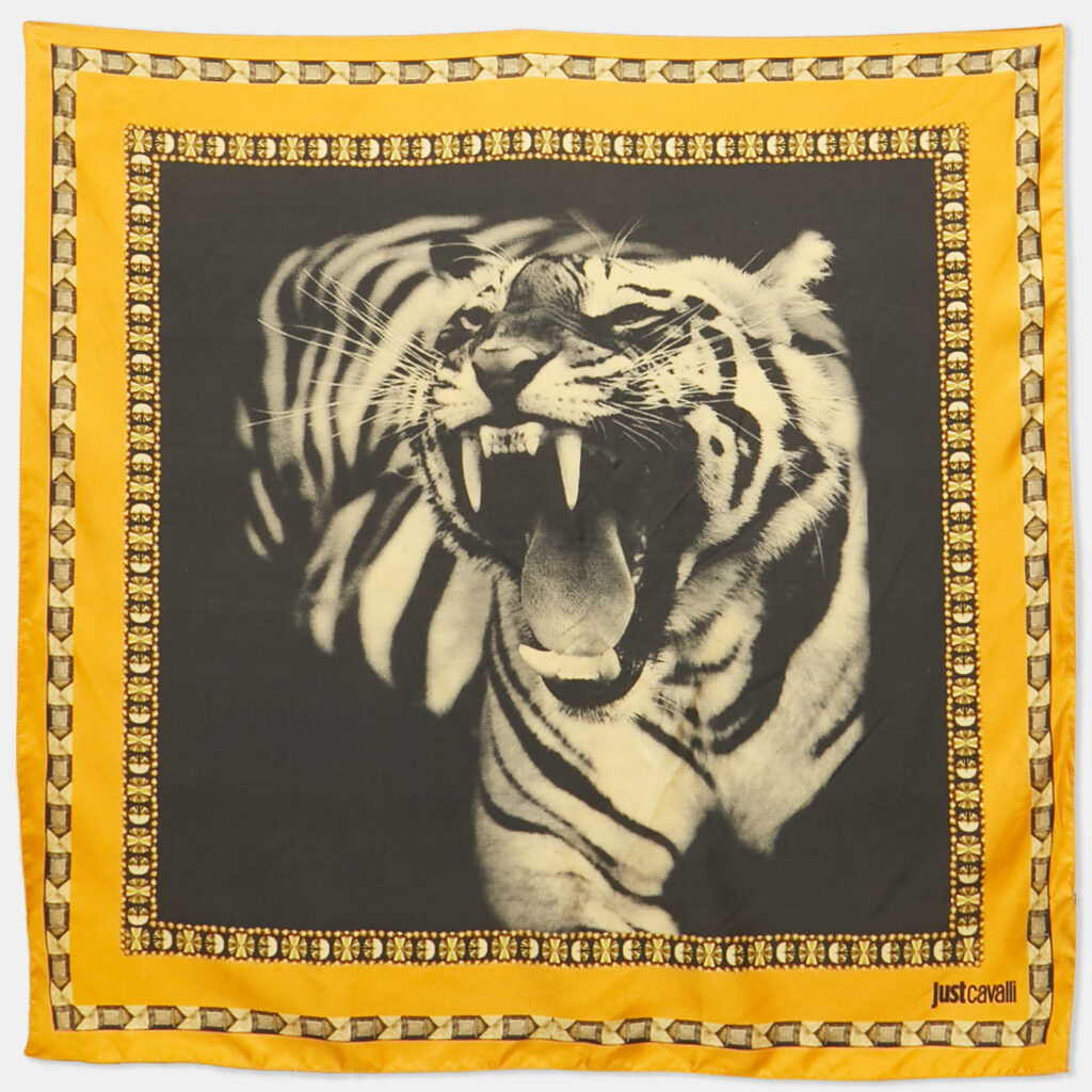 luxury-women-just-cavalli-used-accessories-p1183283-005.jpg Just Cavalli Black Tiger Print Silk Scarf