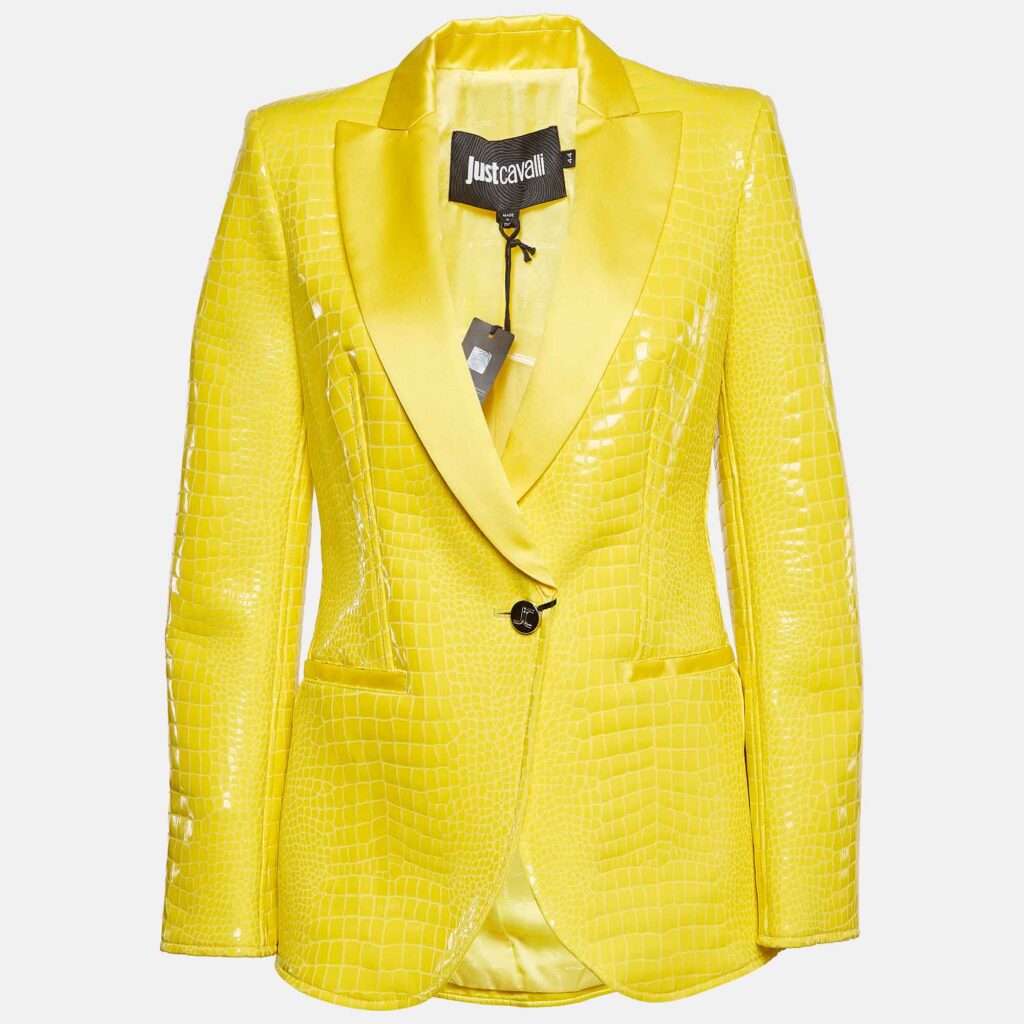 Just Cavalli Yellow Snake Pattern Faux Leather Blazer M Just Cavalli Yellow Snake Pattern Faux Leather Blazer M