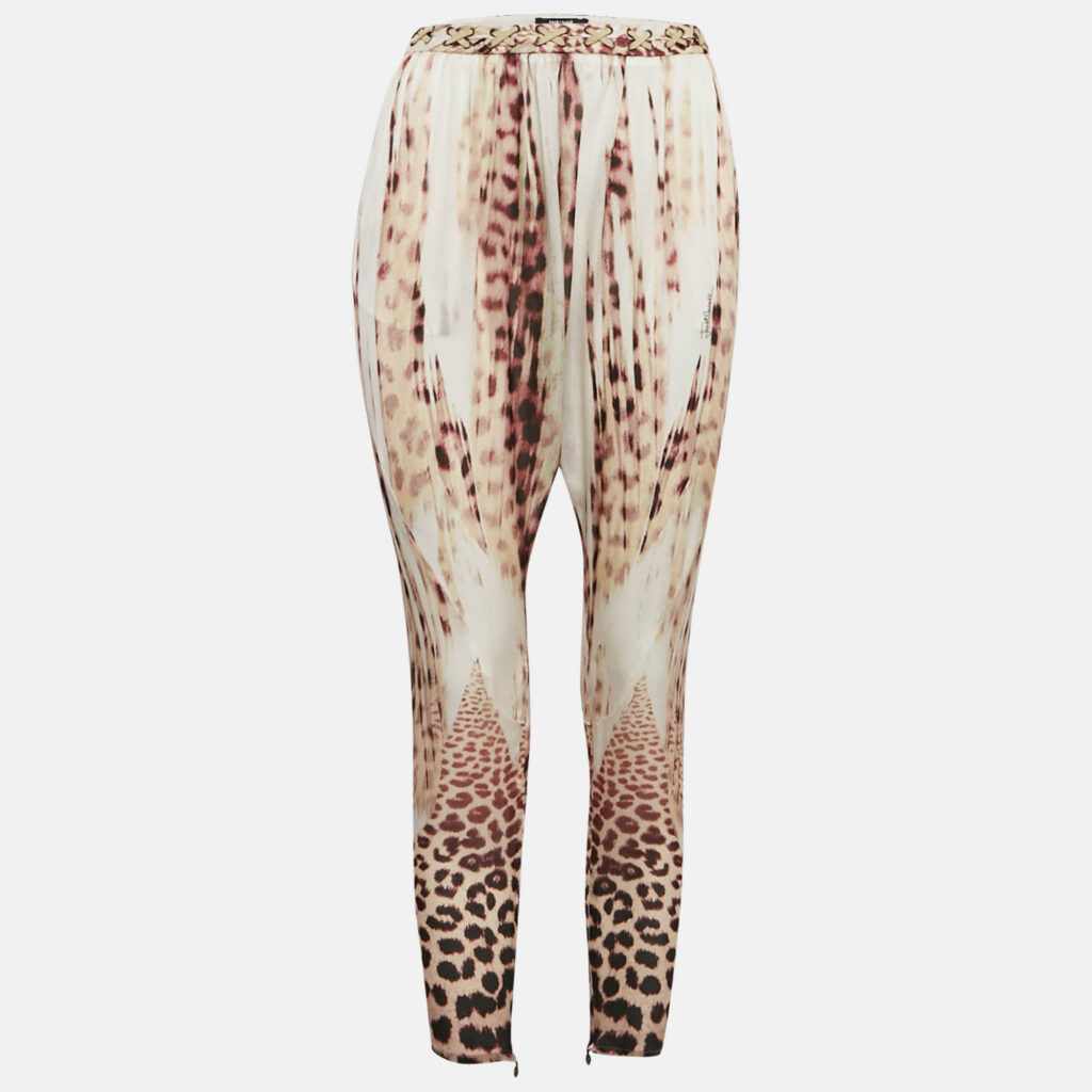 Just Cavalli Multicolor Leopard Print Silk Waist Detail Pants S Just Cavalli Multicolor Leopard Print Silk Waist Detail Pants S