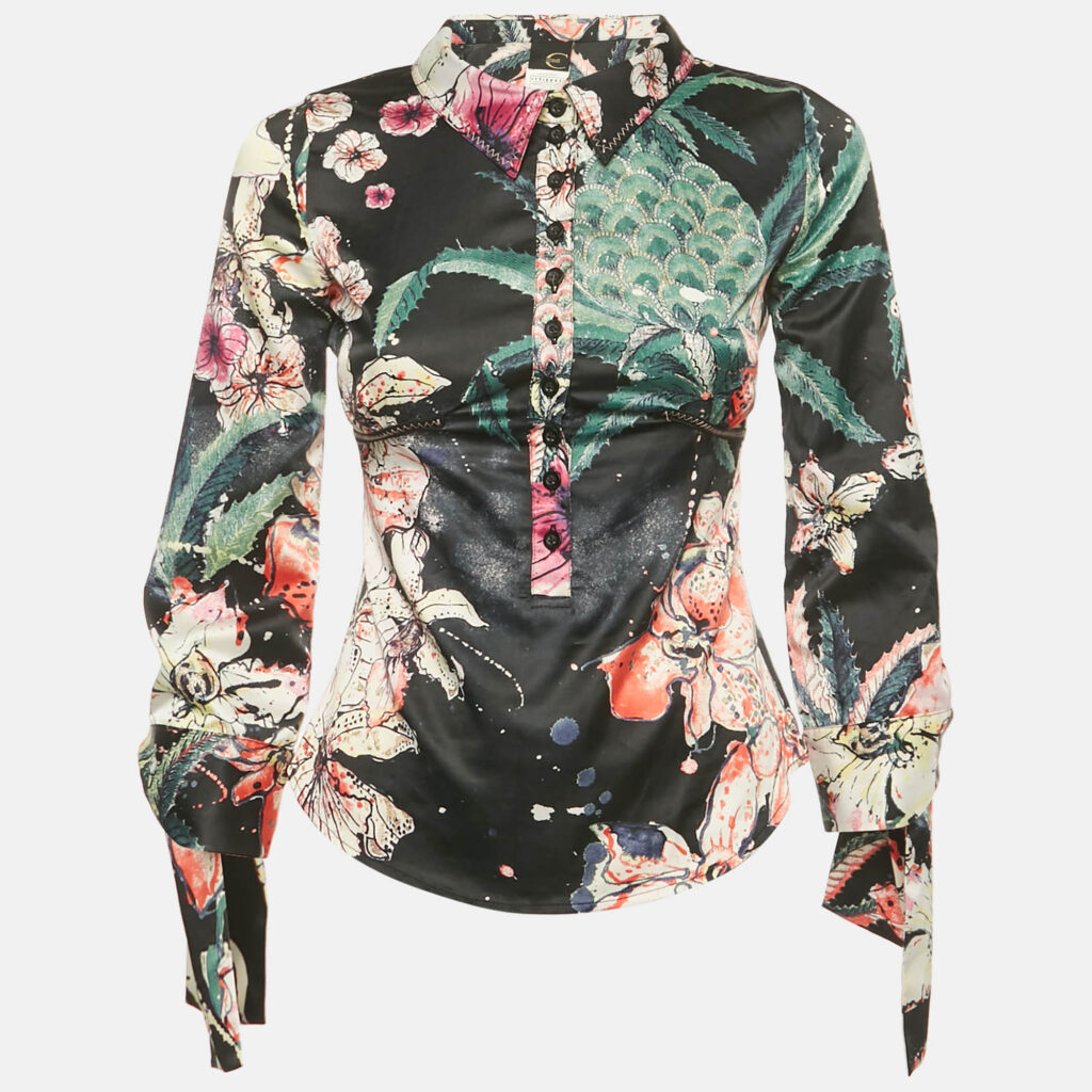 Just Cavalli Multicolor Printed Silk Satin Shirt S