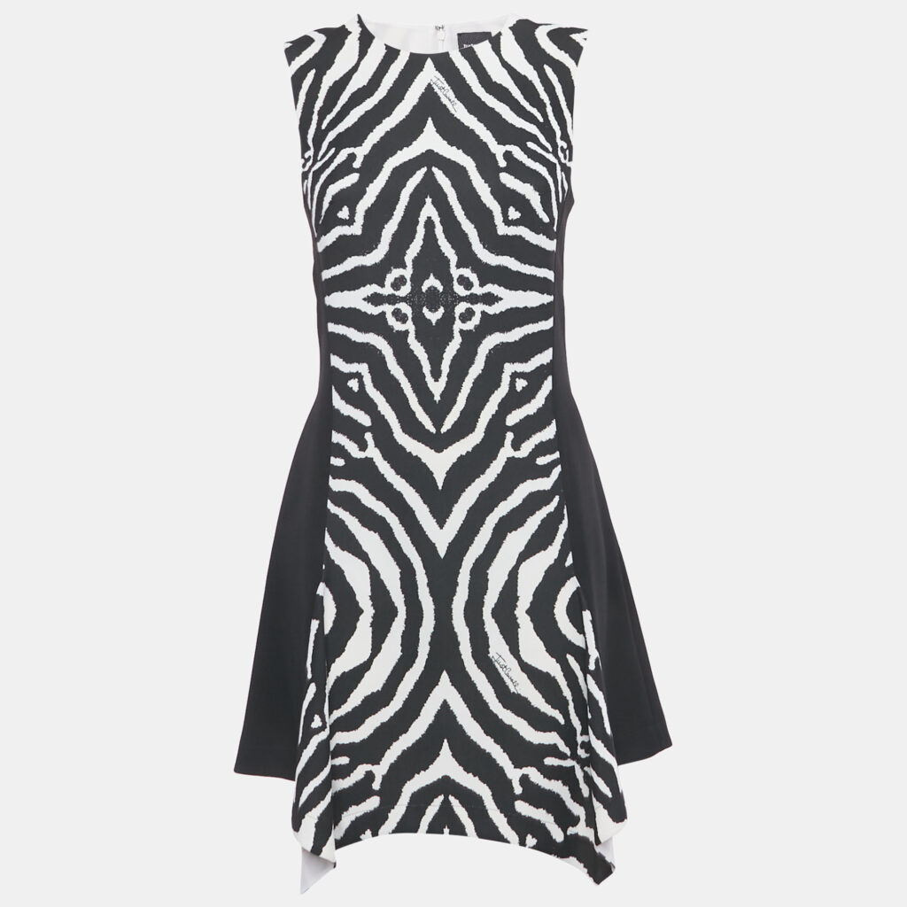 Just Cavalli Black Animal Print Crepe Asymmetrical Short Dress M Just Cavalli Black Animal Print Crepe Asymmetrical Short Dress M