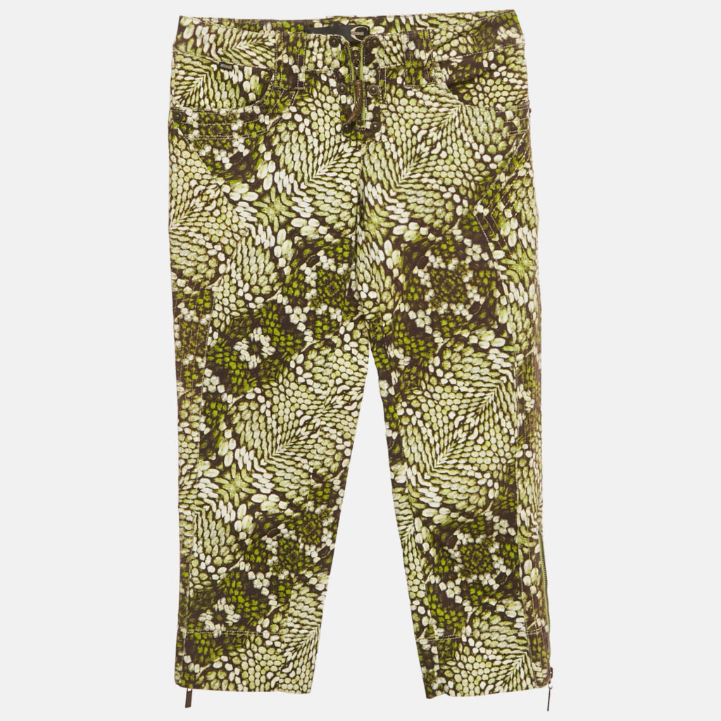 Just Cavalli Brown /Green Snake Print Denim Charm Detail Capri Pants M Just Cavalli Brown /Green Snake Print Denim Charm Detail Capri Pants M