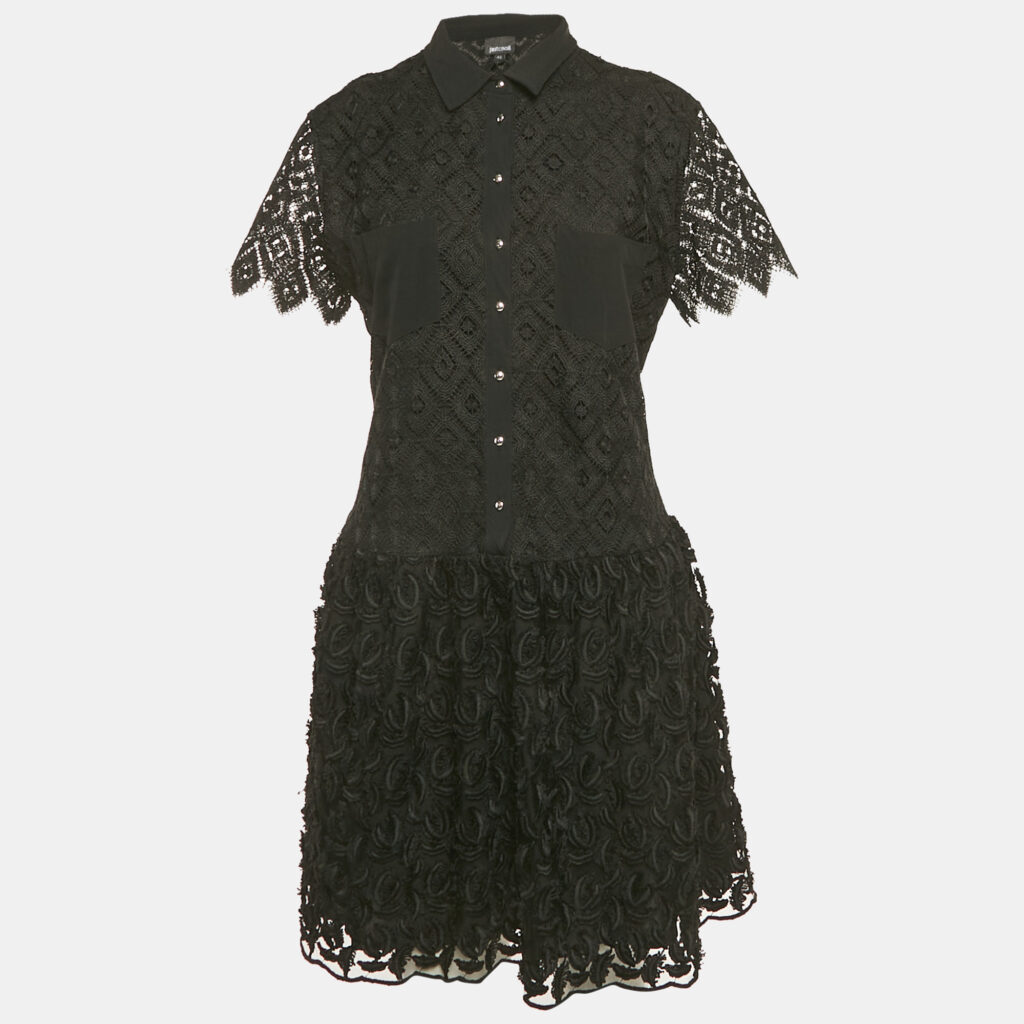 Just Cavalli Black Lace Embroidered Detail Mini Dress M