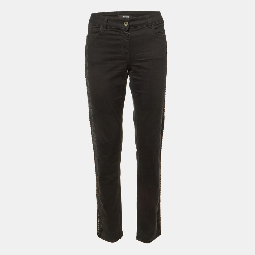 Just Cavalli Black Flock Print Denim Slim Fit Jeans M/Waist 34" Just Cavalli Black Flock Print Denim Slim Fit Jeans M/Waist 34"
