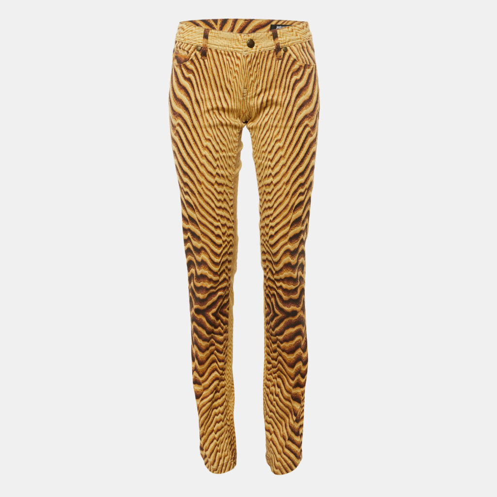 Just Cavalli Beige Animal Print Cotton Slim Fit Jeans M/Waist 31"