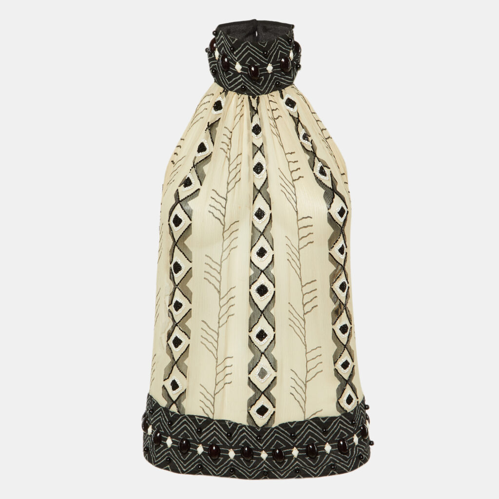 Just Cavalli Beige/Black Silk Embellished Sheer Halter Neck Top S