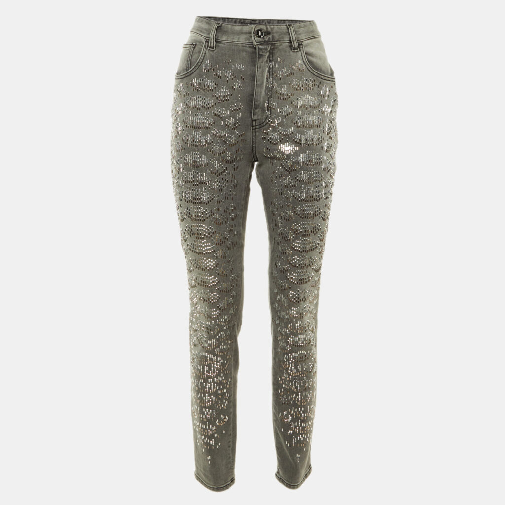 Just Cavalli Grey Denim Stud Embellished Slim High Waist Jeans M/Waist 30" Just Cavalli Grey Denim Stud Embellished Slim High Waist Jeans M/Waist 30"