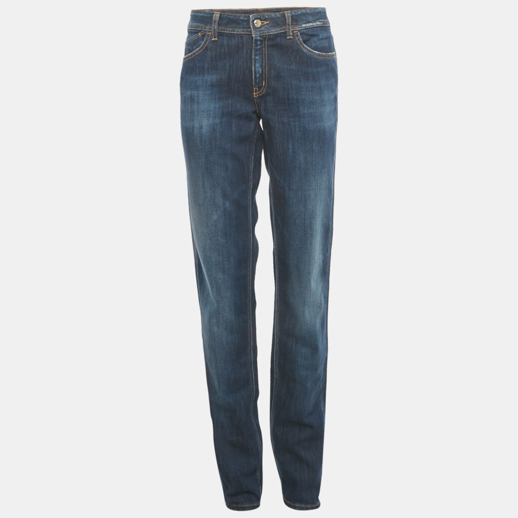 Just Cavalli Blue Embroidered Distressed Denim Jeans L Waist 32"
