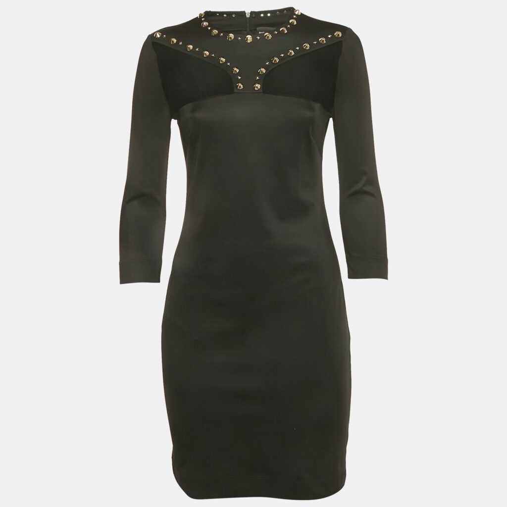 Just Cavalli Black Jersey Stud & Mesh Detail Mini Dress M