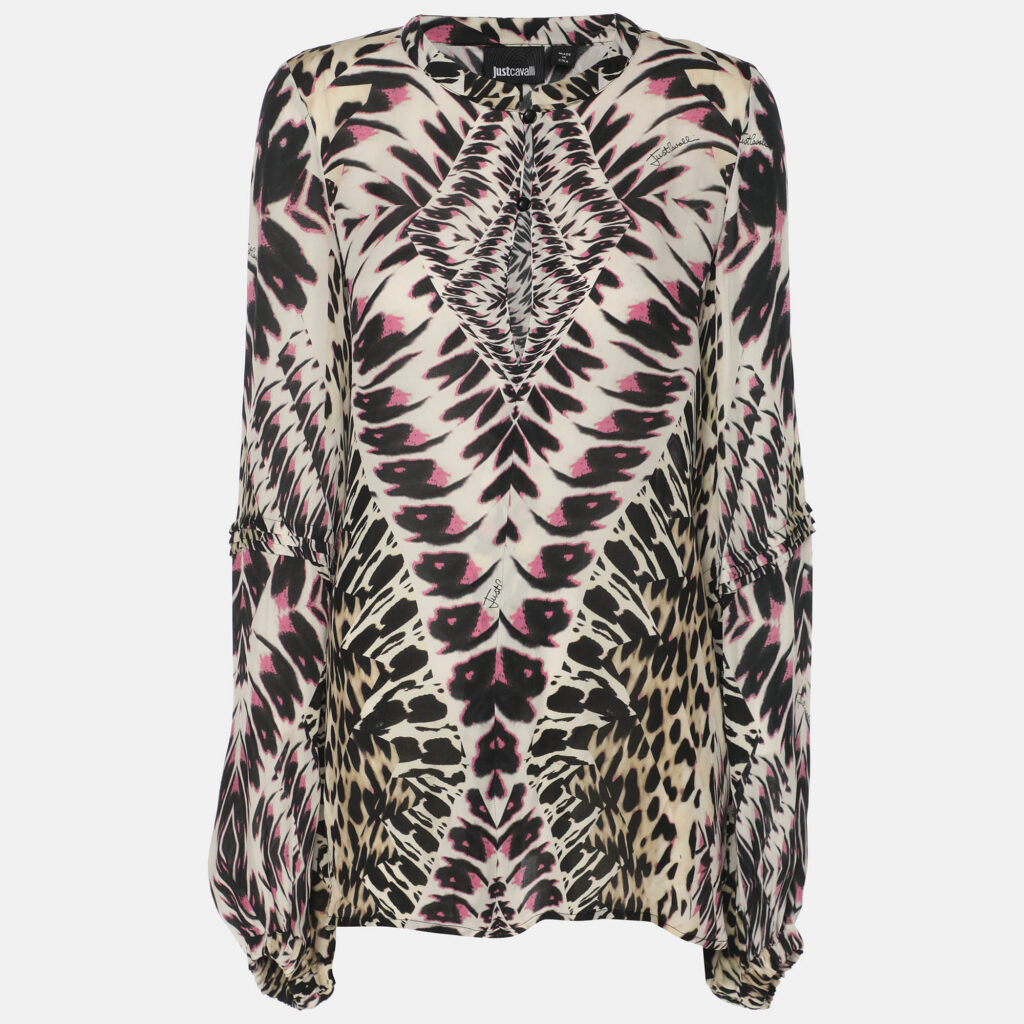 luxury-women-just-cavalli-used-clothes-p1223758-007-1.jpg Just Cavalli Multicolor Printed Crepe Long Sleeve Tops S