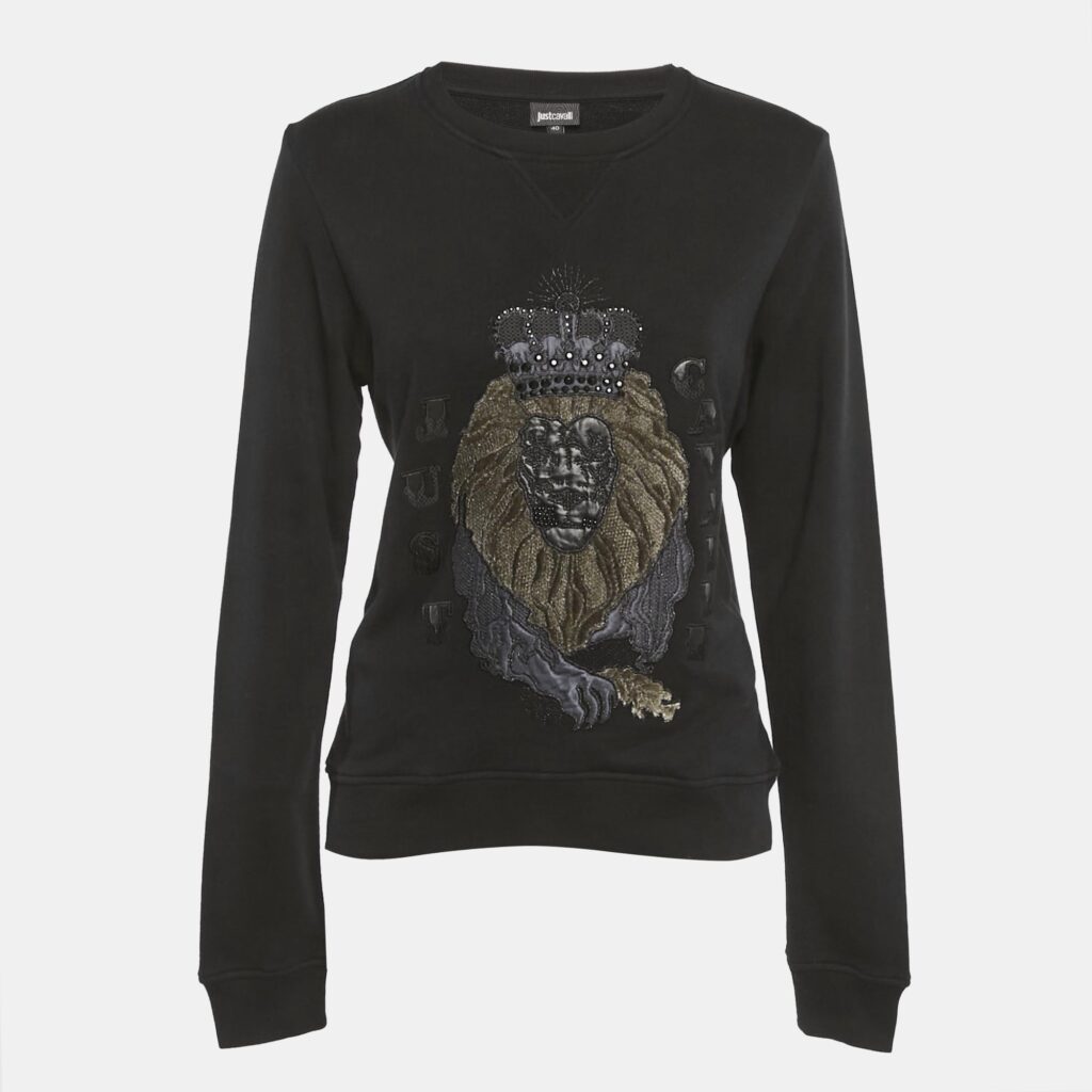 Just Cavalli Black Lion Embossed Cotton Sweatshirt S