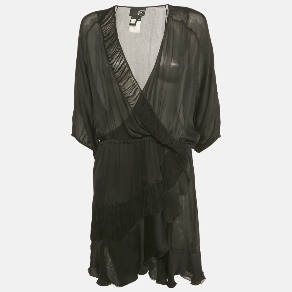 Just Cavalli Black Silk Ruffled Mini Dress L