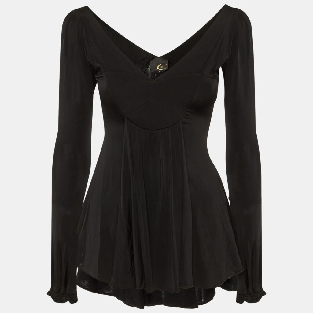 Just Cavalli Black Jersey Plunge Neck Top M Just Cavalli Black Jersey Plunge Neck Top M