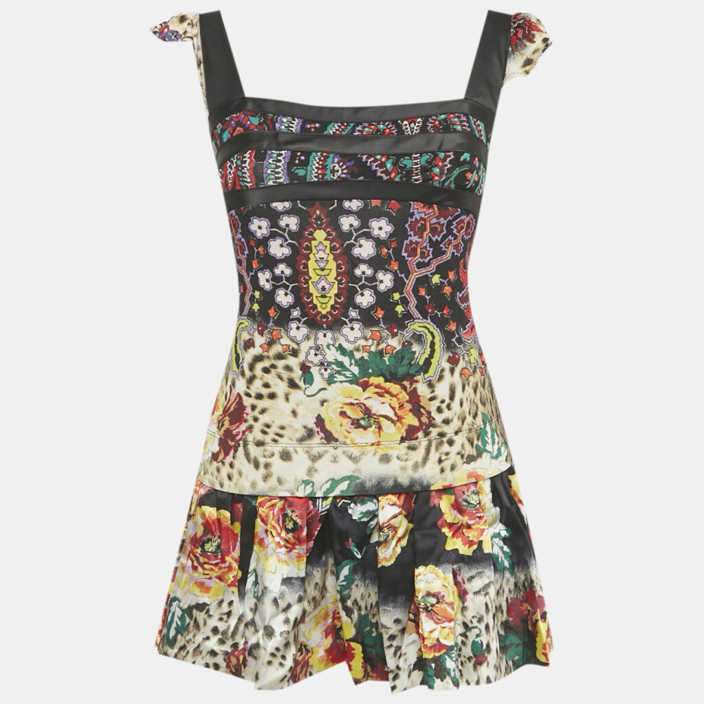 luxury-women-just-cavalli-used-clothes-p1240596-002.jpg Just Cavalli Multicolor Printed Jersey & Silk Top & Skirt Set S/M