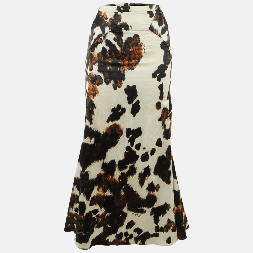 Just Cavalli Black /White Animal Print Satin Maxi Skirt M Just Cavalli Black /White Animal Print Satin Maxi Skirt M