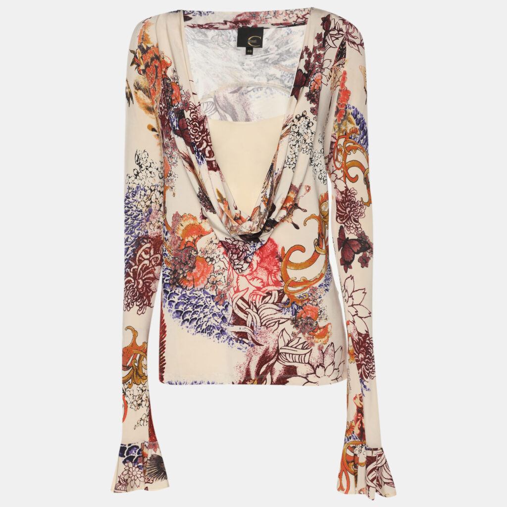 Just Cavalli Beige Printed Jersey Long Sleeve Tops L