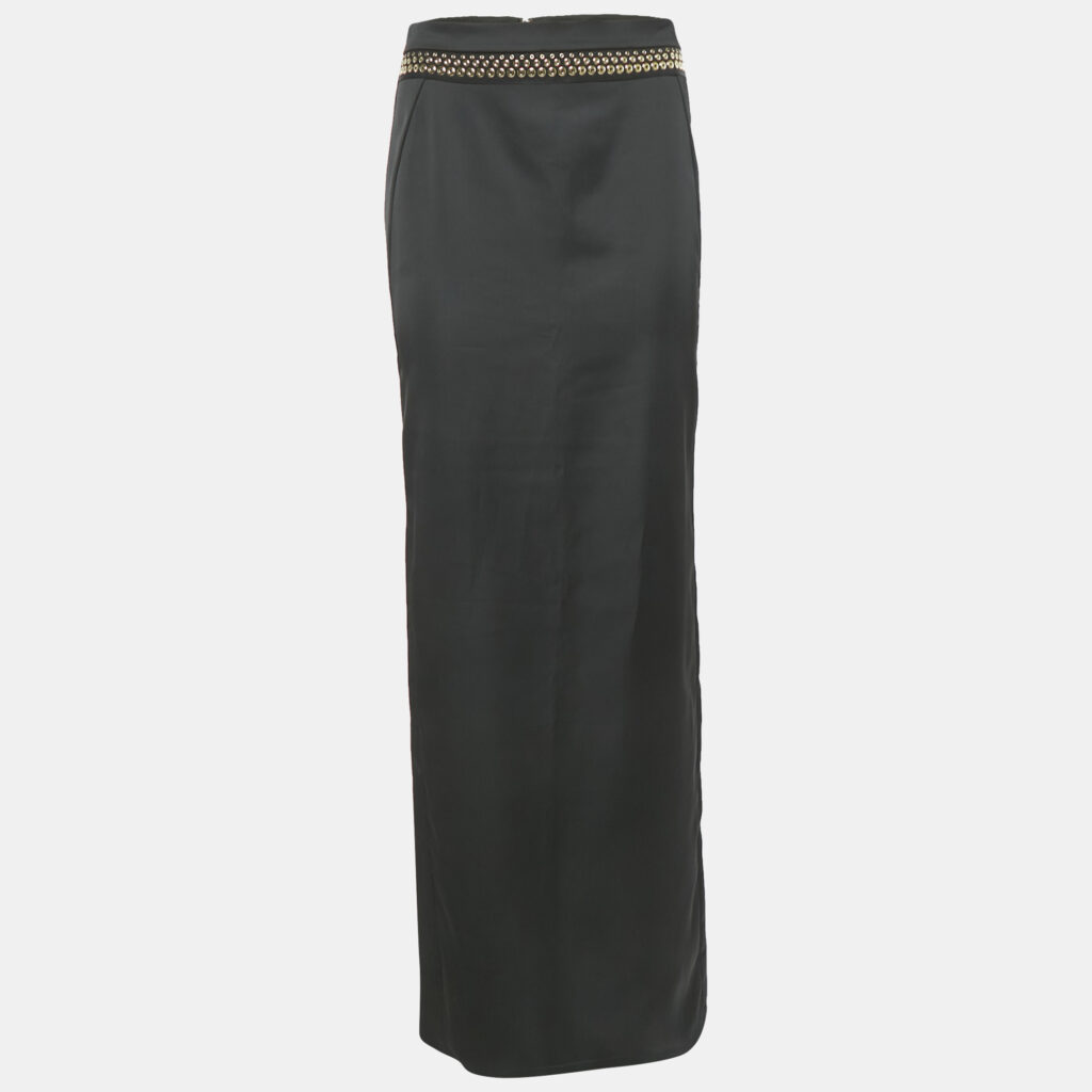 Just Cavalli Black Satin Grommet Detail Maxi Skirt M Just Cavalli Black Satin Grommet Detail Maxi Skirt M