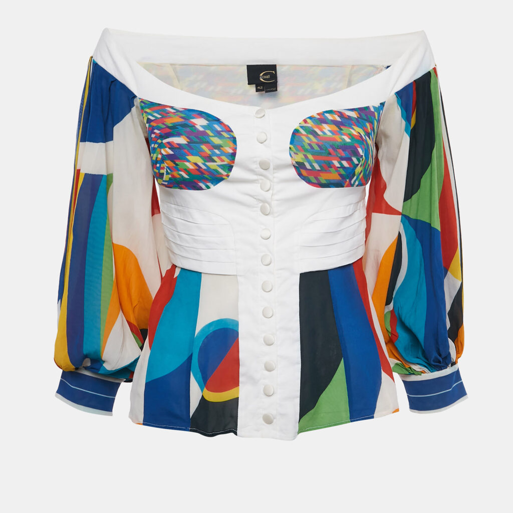 Just Cavalli Multicolor Printed Silk Top M