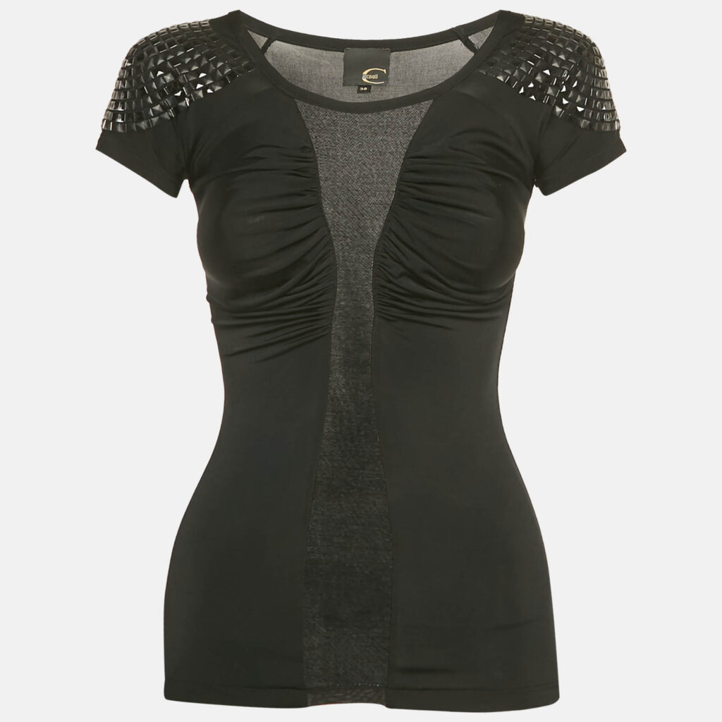 luxury-women-just-cavalli-used-clothes-p1250759-005-1.jpg Just Cavalli Black Draped Jersey Short Sleeve Top S