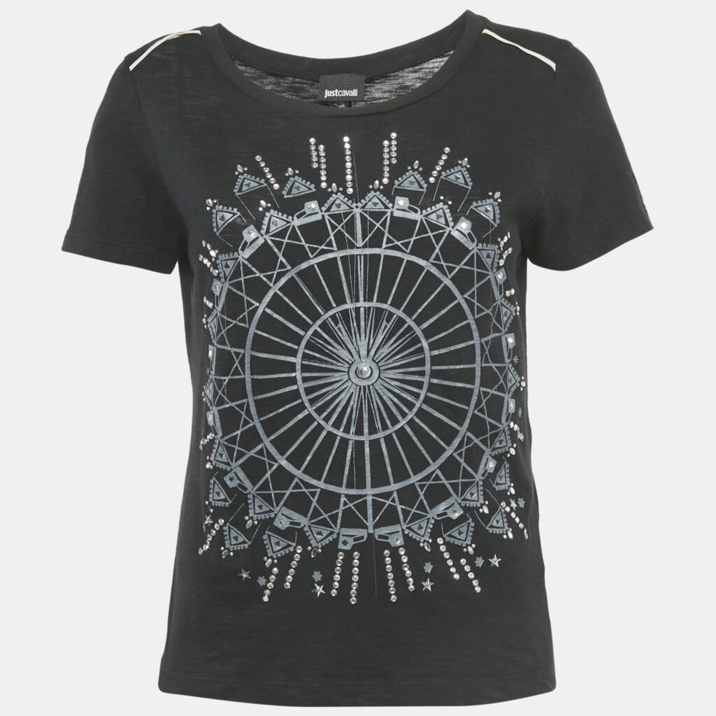 Just Cavalli Printed Embellished Cotton T-Shirt S Just Cavalli Printed Embellished Cotton T-Shirt S